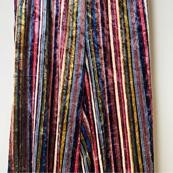 Multicolor Jewel Toned Stripes Crushed Velvet Pants with Elastic Waistband Small - Picture 5 of 10